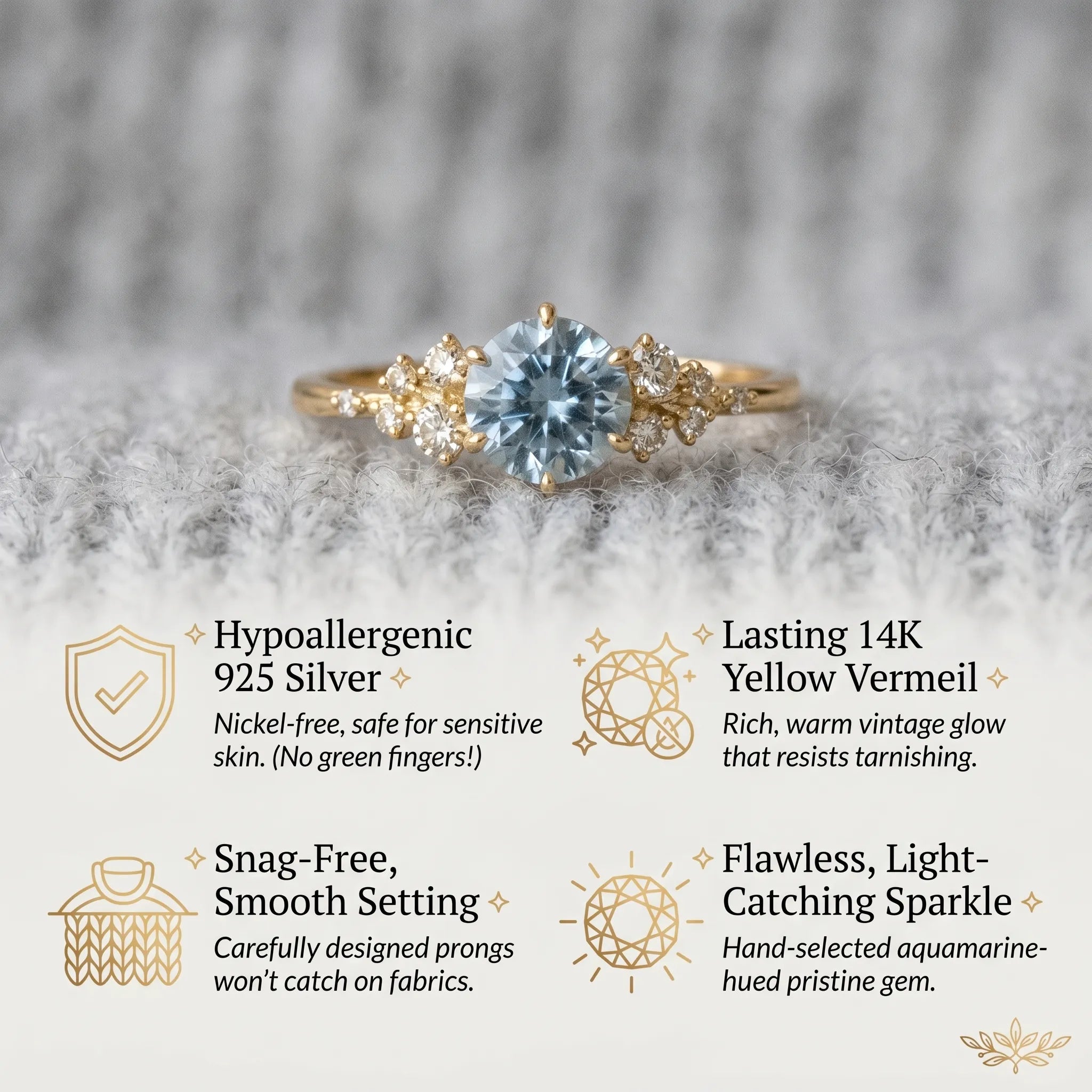 Vintage Aquamarine Ring | Snag-Free Comfort Fit in 14K Gold Finish--Last Day Sale-90% OFF🔥