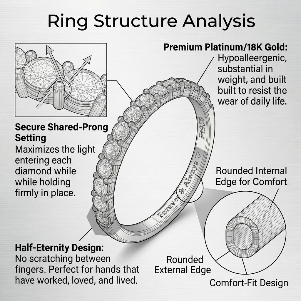 The "Forever & Always" Half Eternity Diamond Band | Premium Platinum Comfort Fit--Last Day Sale🔥90% OFF
