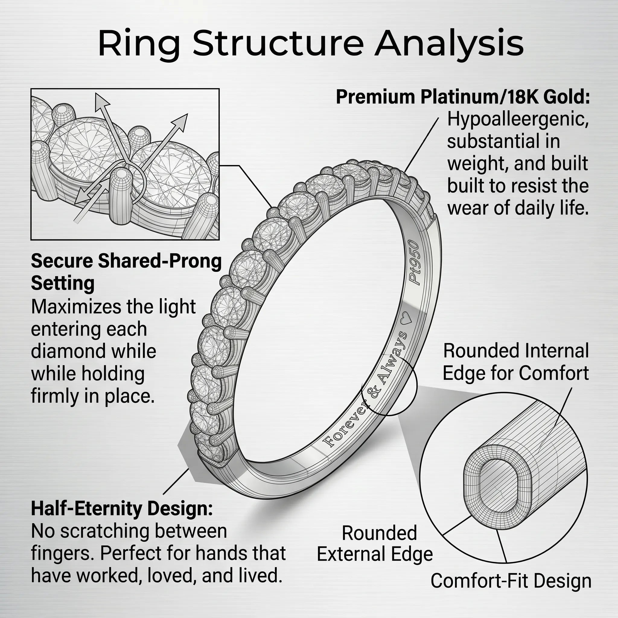 The "Forever & Always" Half Eternity Diamond Band | Premium Platinum Comfort Fit--Last Day Sale🔥90% OFF