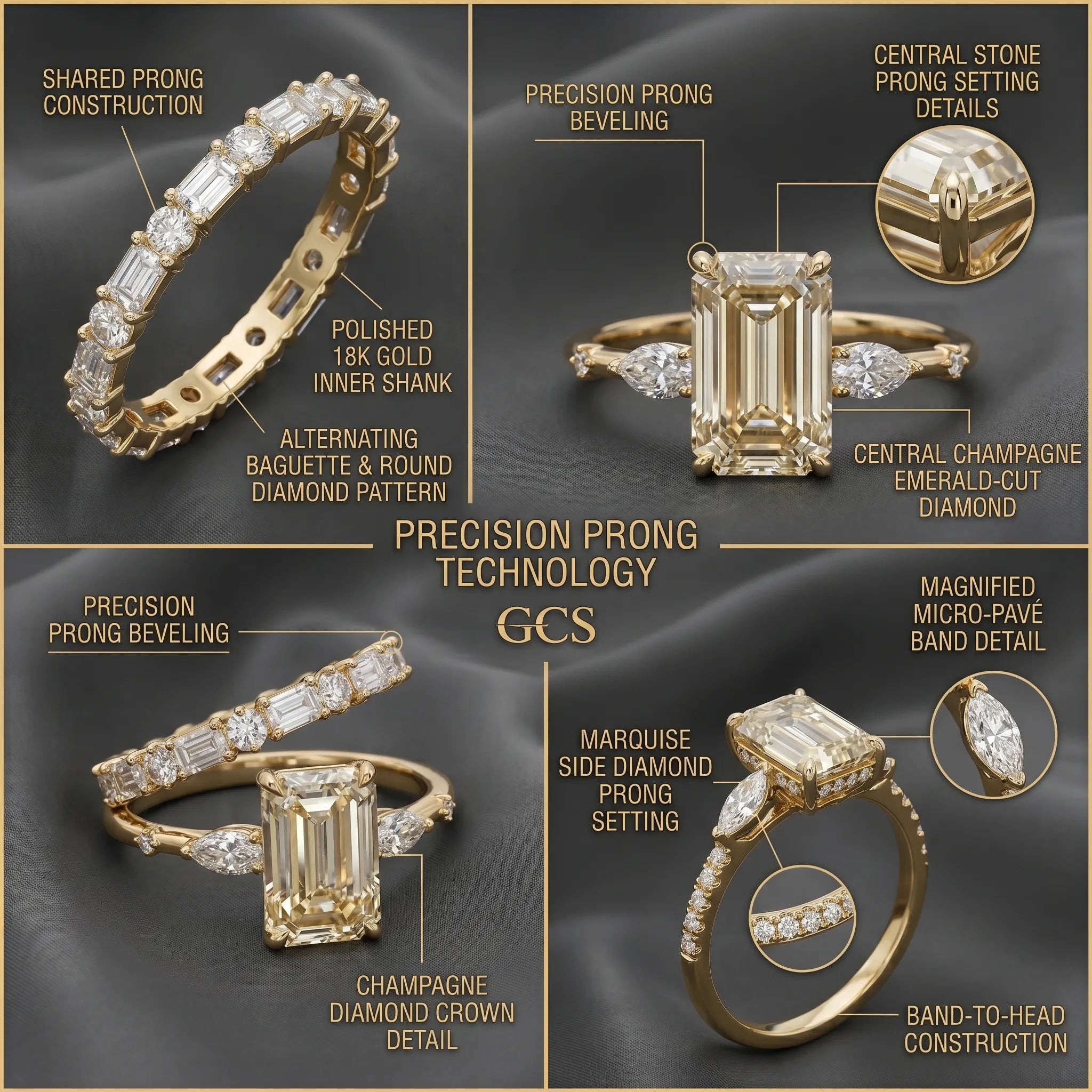 Vintage Emerald Cut 3-Stone Ring Set in 18K Gold Over Silver - The Perfect Travel & Anniversary Upgrade--Last Day Sale-90% OFF🔥