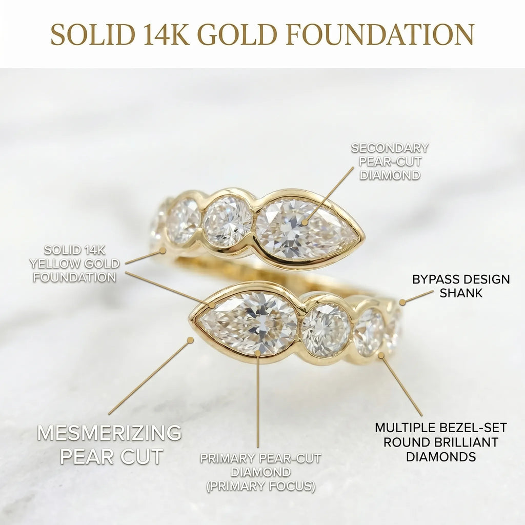 14K Solid Gold Pear-Cut Bypass Ring | Snag-Free & Effortless Comfort Fit--Last Day Sale-90% OFF🔥