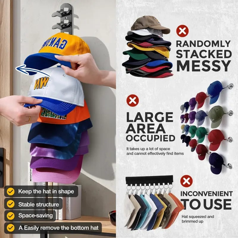 🔥Last Day 90% OFF🔥❄️Hat Rack for Wall – Baseball Cap Organizer Holds Up to 20 Hats