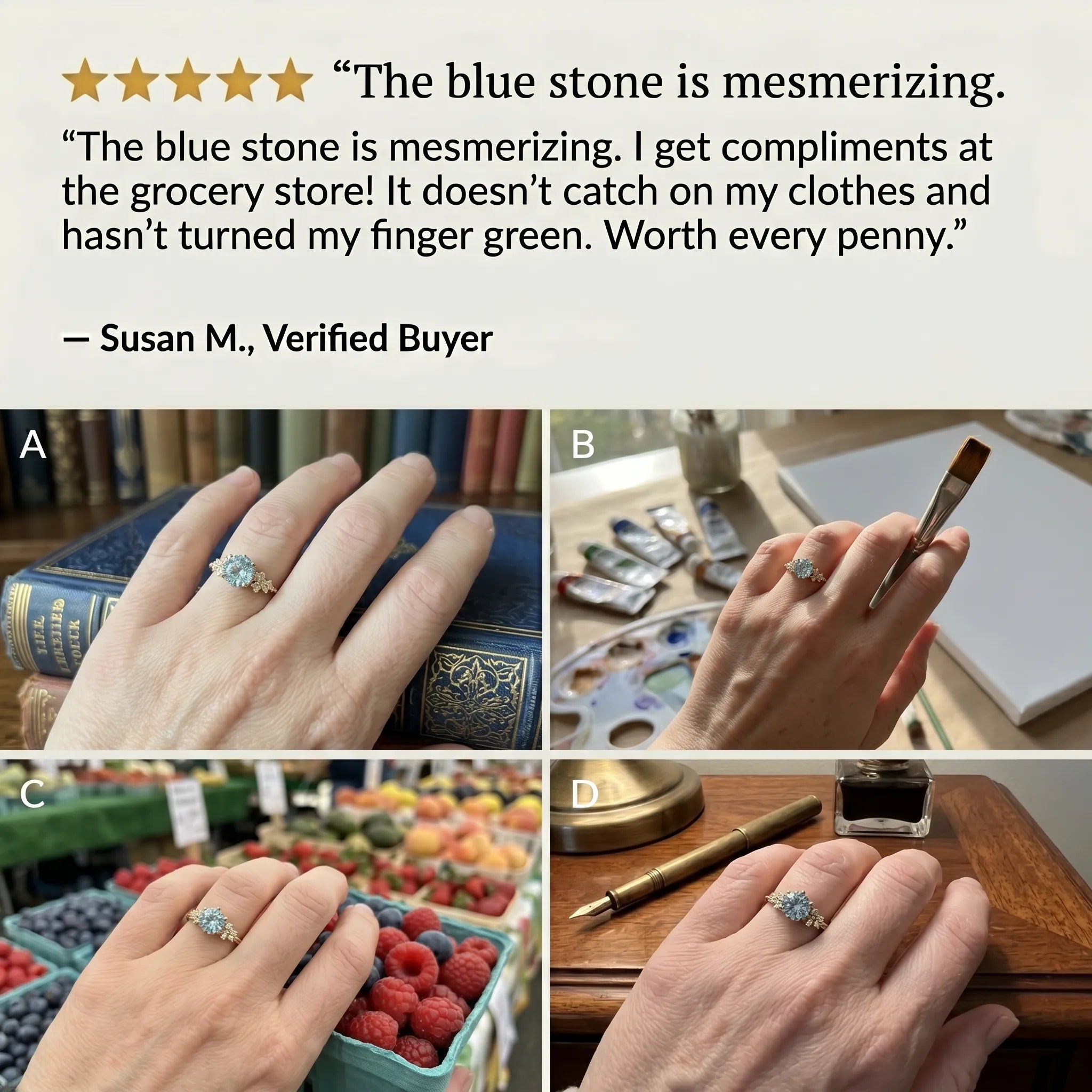 Vintage Aquamarine Ring | Snag-Free Comfort Fit in 14K Gold Finish--Last Day Sale-90% OFF🔥