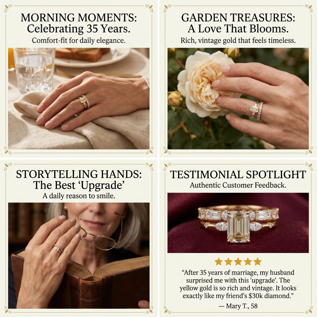 Vintage Emerald Cut 3-Stone Ring Set in 18K Gold Over Silver - The Perfect Travel & Anniversary Upgrade--Last Day Sale-90% OFF🔥