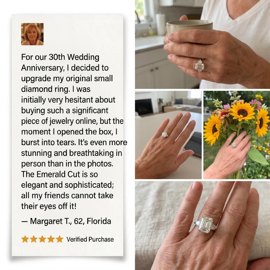 The Ultimate Anniversary Upgrade: Classic Emerald Cut Three-Stone Ring with Heart Accents--Last Day Sale-90% OFF🔥