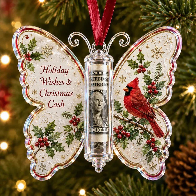 🔥LAST DAY 50% OFF 🦋💵 3D Embossed Butterfly Christmas Cash Gift Ornament – Holiday Money Holder Keepsake 🎄✨