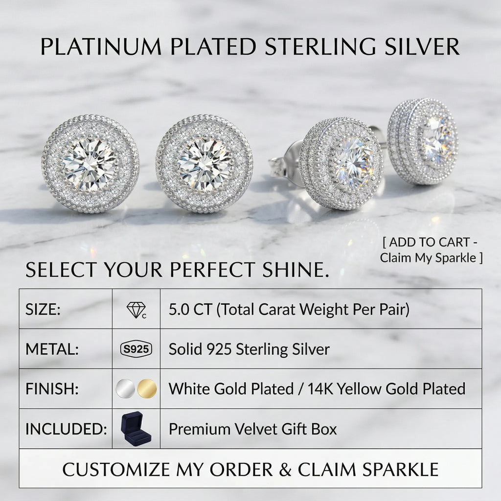 The "Timeless Radiance" 5-Carat Moissanite Halo Stud Earrings - Hypoallergenic 925 Silver-Last Day Sale🔥90% OFF