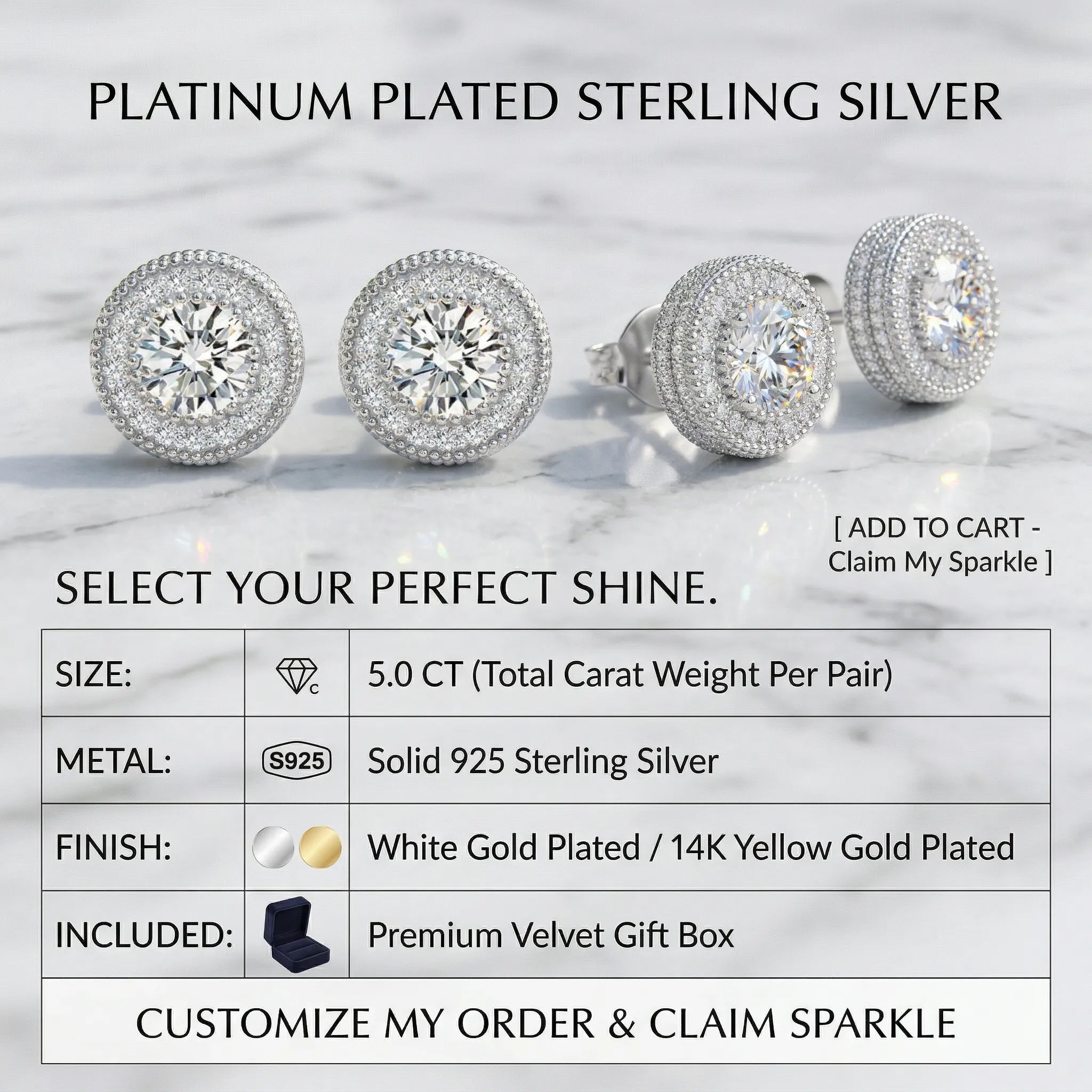 The "Timeless Radiance" 5-Carat Moissanite Halo Stud Earrings - Hypoallergenic 925 Silver-Last Day Sale🔥90% OFF