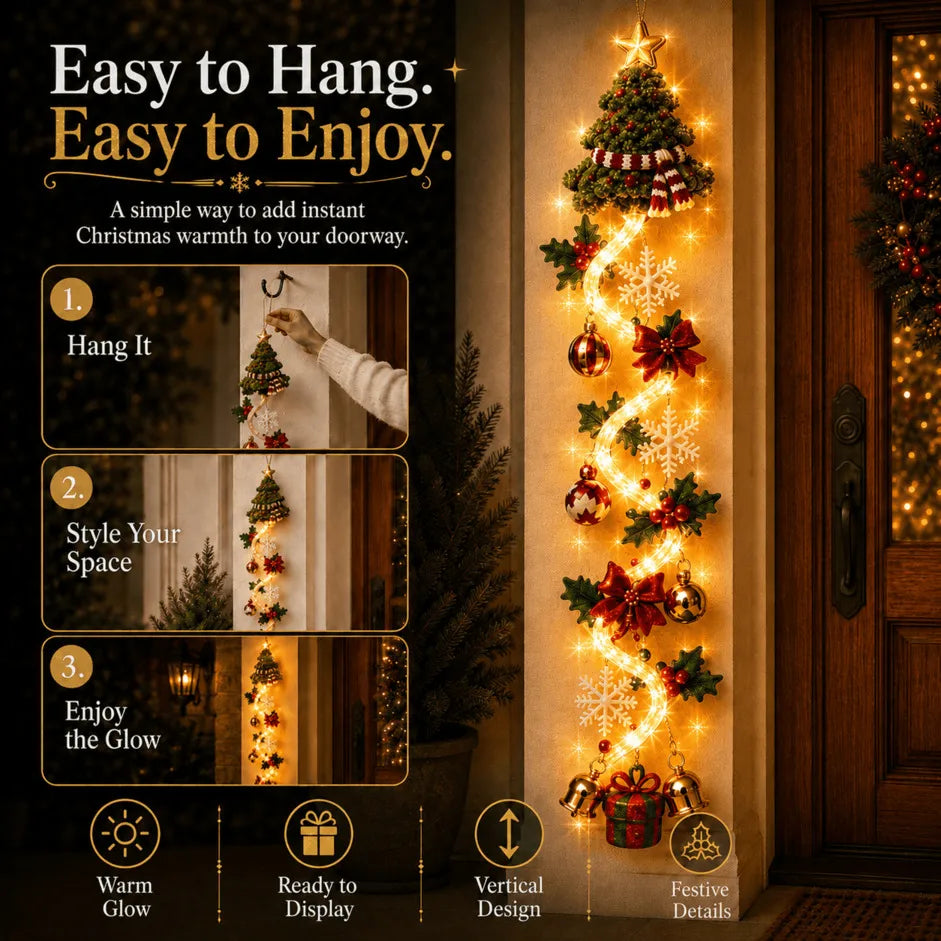 ✨Last Day 90% OFF✨– 🎄MerryCascade™ Glowing Christmas Door Hanger | 6 Festive Light Designs✨