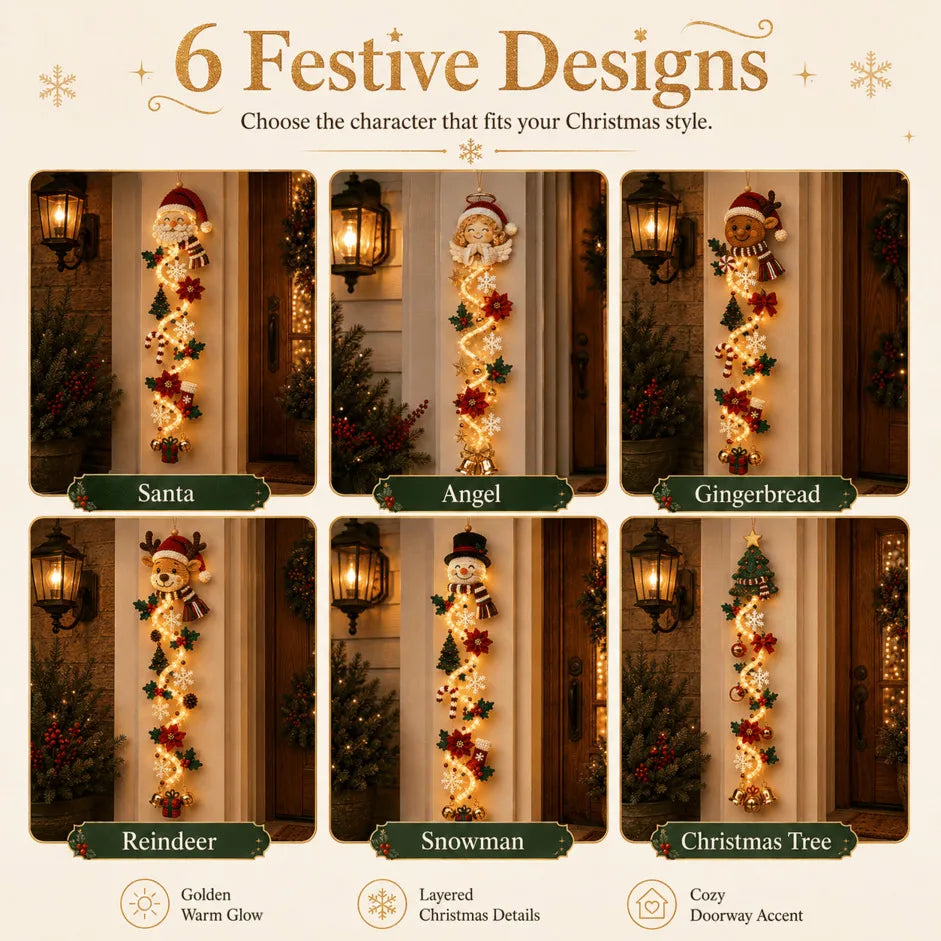 ✨Last Day 90% OFF✨– 🎄MerryCascade™ Glowing Christmas Door Hanger | 6 Festive Light Designs✨