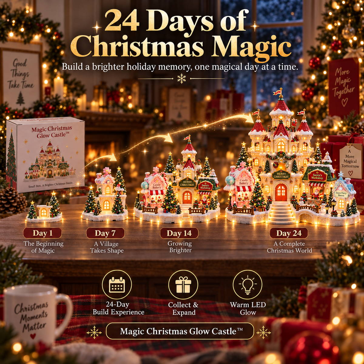 🔥Last Day 90% OFF🔥Magic Christmas Glow Castle™ Build A Christmas Memory That Glows Forever ✨
