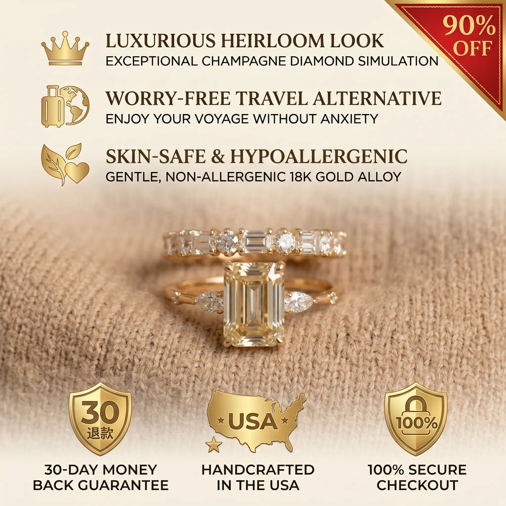 Vintage Emerald Cut 3-Stone Ring Set in 18K Gold Over Silver - The Perfect Travel & Anniversary Upgrade--Last Day Sale-90% OFF🔥