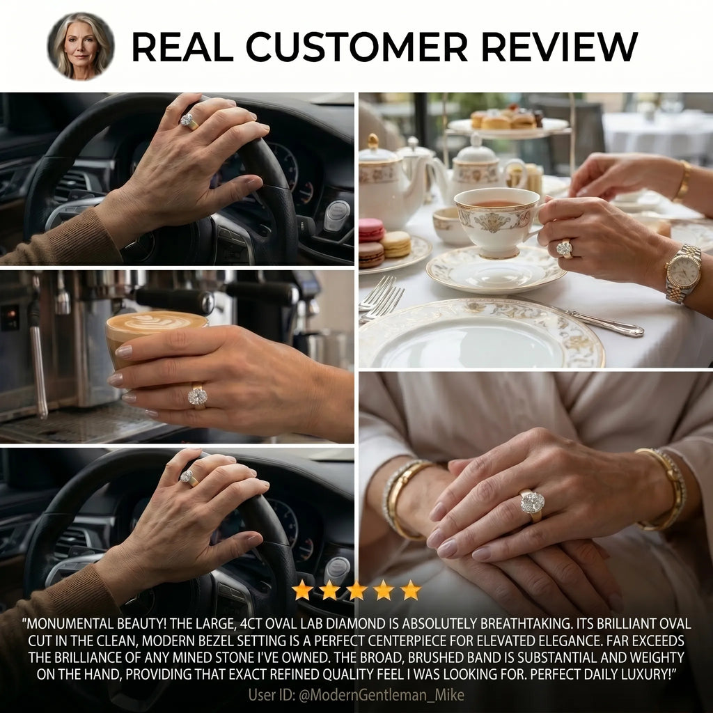 The Timeless Statement: 4ct Oval Lab-Diamond in Hand-Brushed Gold – Elegance That Won't Snag Your Silk or Flip on Your Finger--Last Day Sale-90% OFF🔥
