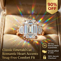 The Ultimate Anniversary Upgrade: Classic Emerald Cut Three-Stone Ring with Heart Accents--Last Day Sale-90% OFF🔥
