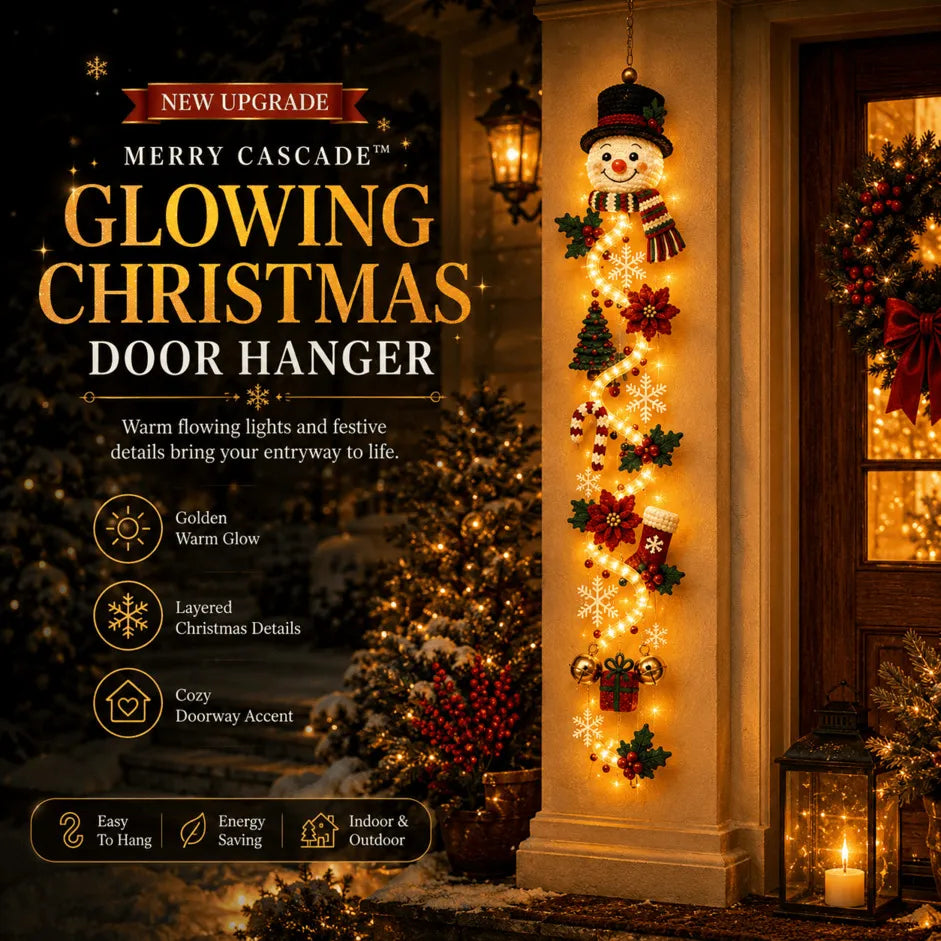 ✨Last Day 90% OFF✨– 🎄MerryCascade™ Glowing Christmas Door Hanger | 6 Festive Light Designs✨