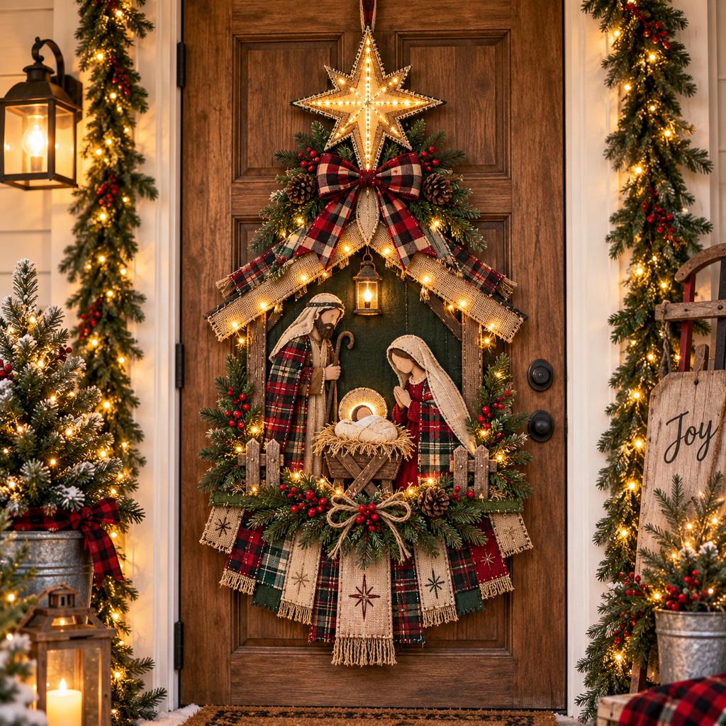 ✨Last Day 90% OFF✨– DIY Lighted Christmas Nativity Scene Door Hanging Kit 🎄