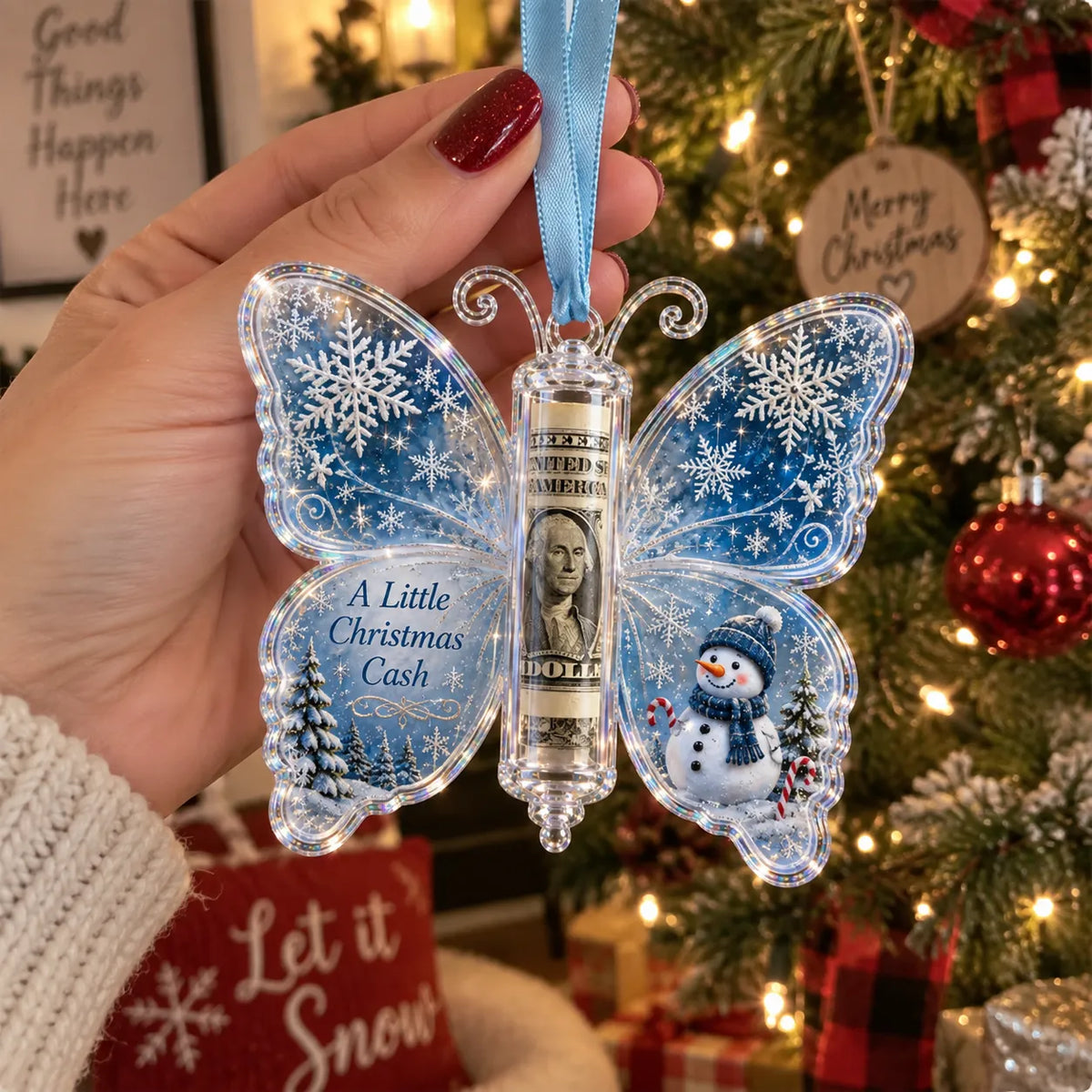 🔥LAST DAY 50% OFF 🦋💵 3D Embossed Butterfly Christmas Cash Gift Ornament – Holiday Money Holder Keepsake 🎄✨
