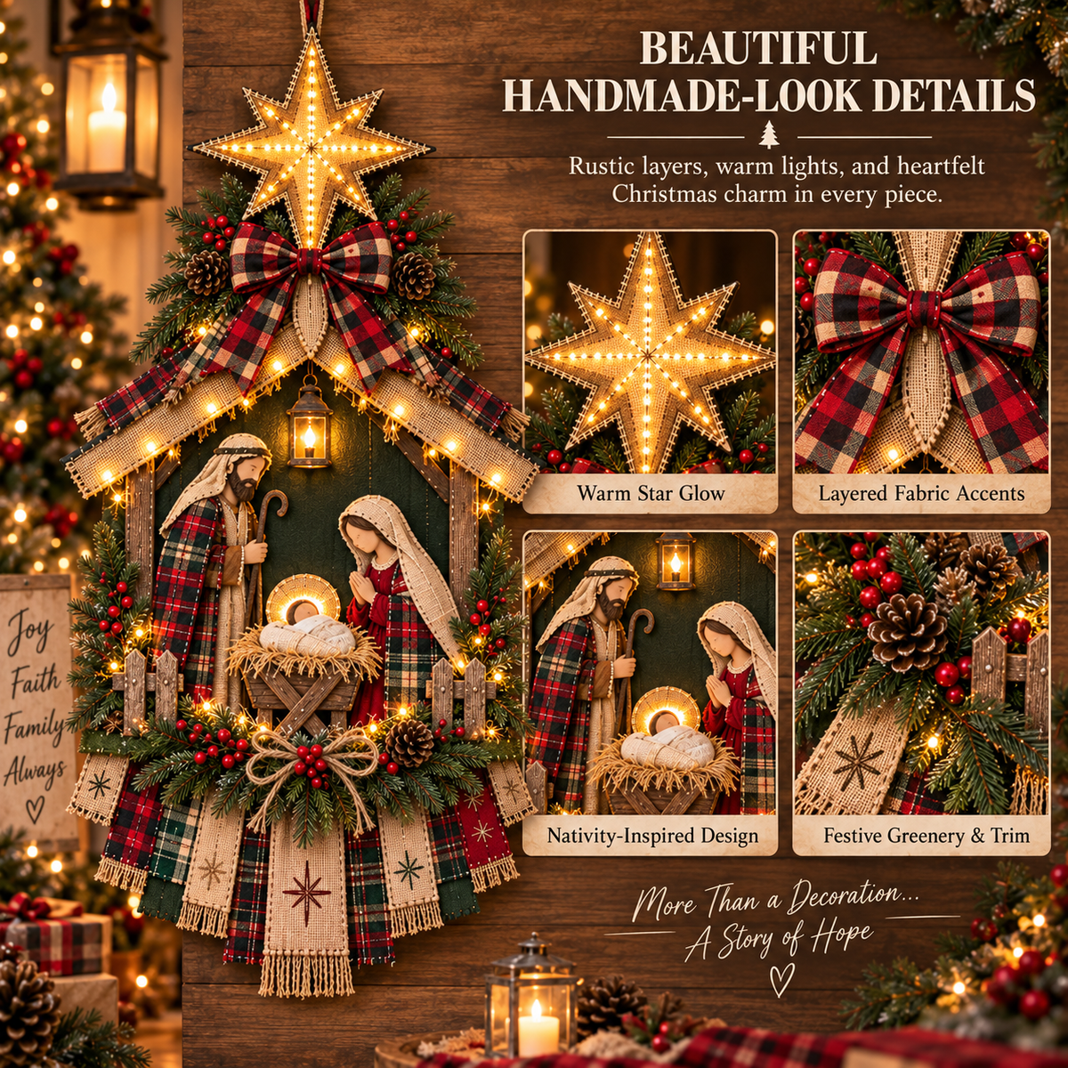 ✨Last Day 90% OFF✨– DIY Lighted Christmas Nativity Scene Door Hanging Kit 🎄