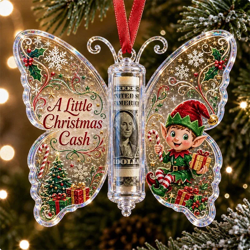 🔥LAST DAY 50% OFF 🦋💵 3D Embossed Butterfly Christmas Cash Gift Ornament – Holiday Money Holder Keepsake 🎄✨