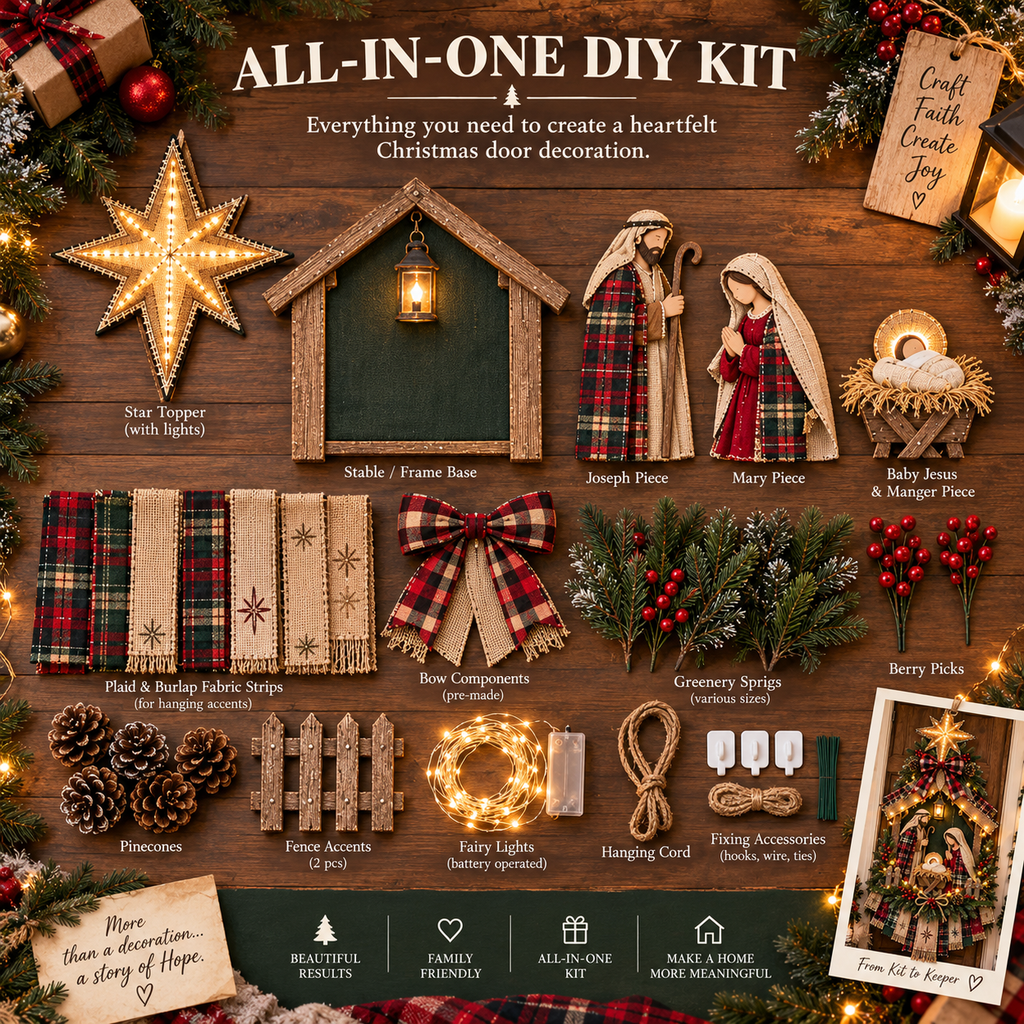 ✨Last Day 90% OFF✨– DIY Lighted Christmas Nativity Scene Door Hanging Kit 🎄
