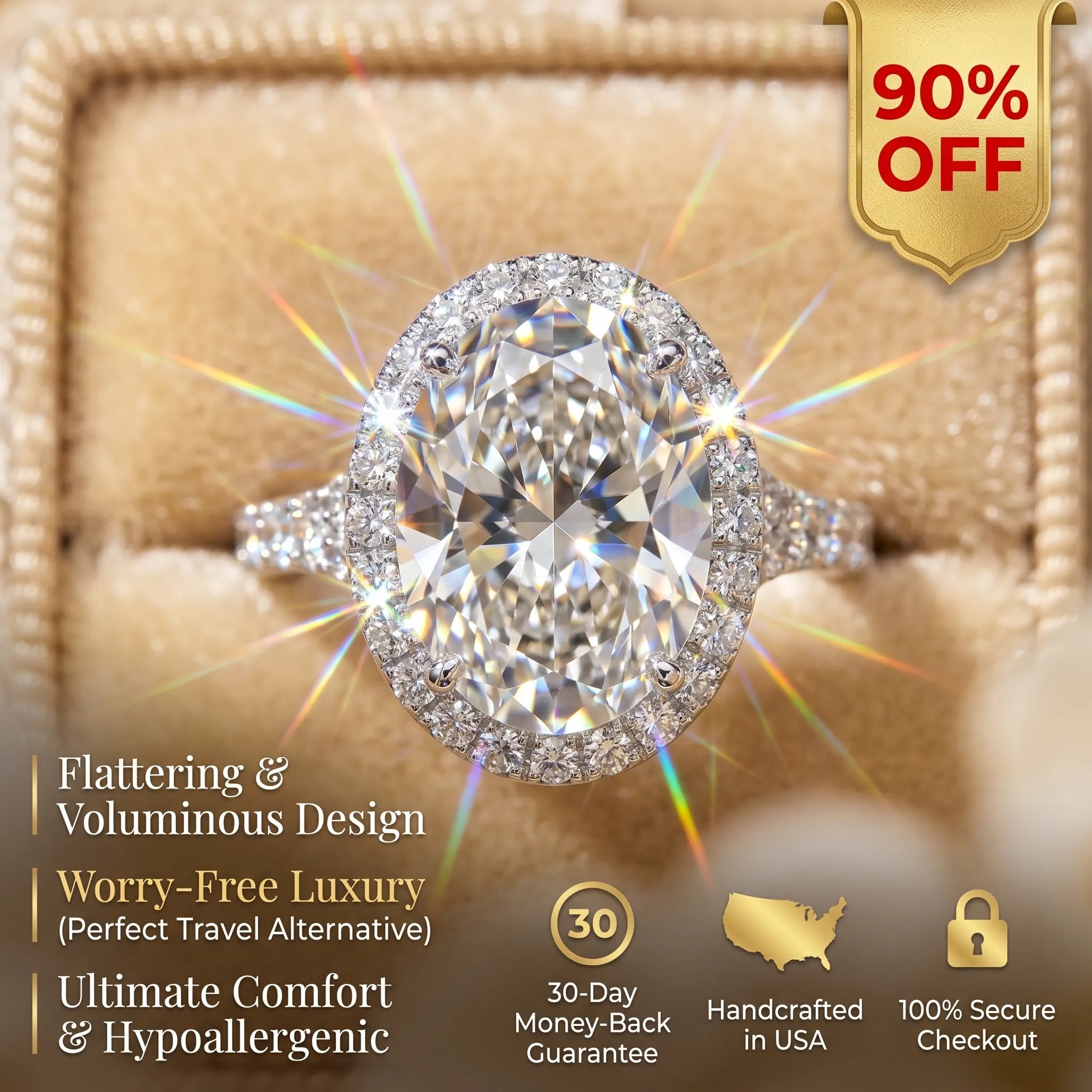 The Ultimate Anniversary Upgrade:  Oval Halo Split-Shank Ring – Flattering, Comfortable & Worry-Free Luxury--Last Day Sale-90% OFF🔥