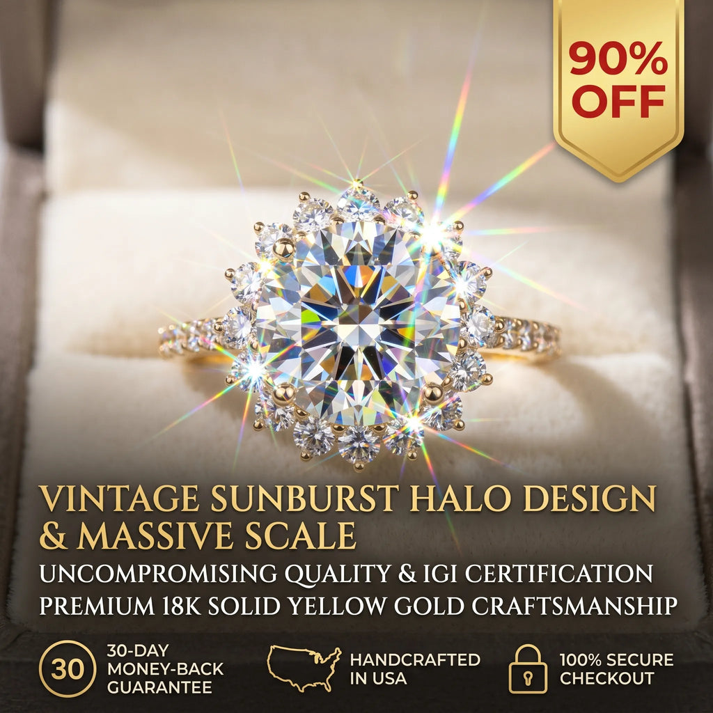 The Soraya Vintage Sunburst Halo Ring | Heirloom-Quality Diamond in Solid 18K Yellow Gold--Last Day Sale-90% OFF🔥
