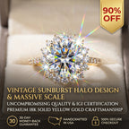The Soraya Vintage Sunburst Halo Ring | Heirloom-Quality Diamond in Solid 18K Yellow Gold--Last Day Sale-90% OFF🔥