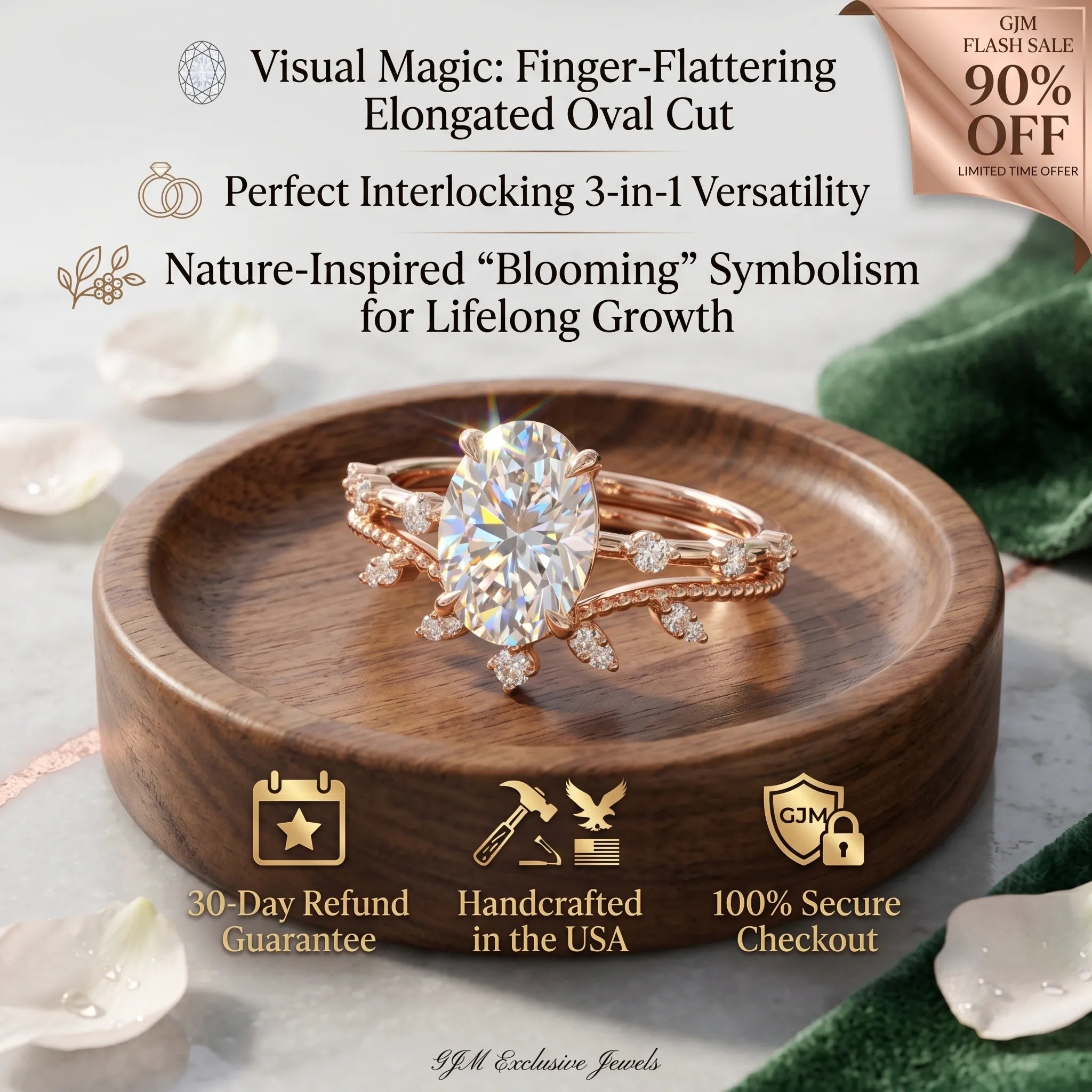 The "Blooming Daisy" Oval & Leafy Nesting Ring Set | 3-in-1 Versatile Anniversary Upgrade --Last Day Sale🔥90% OFF