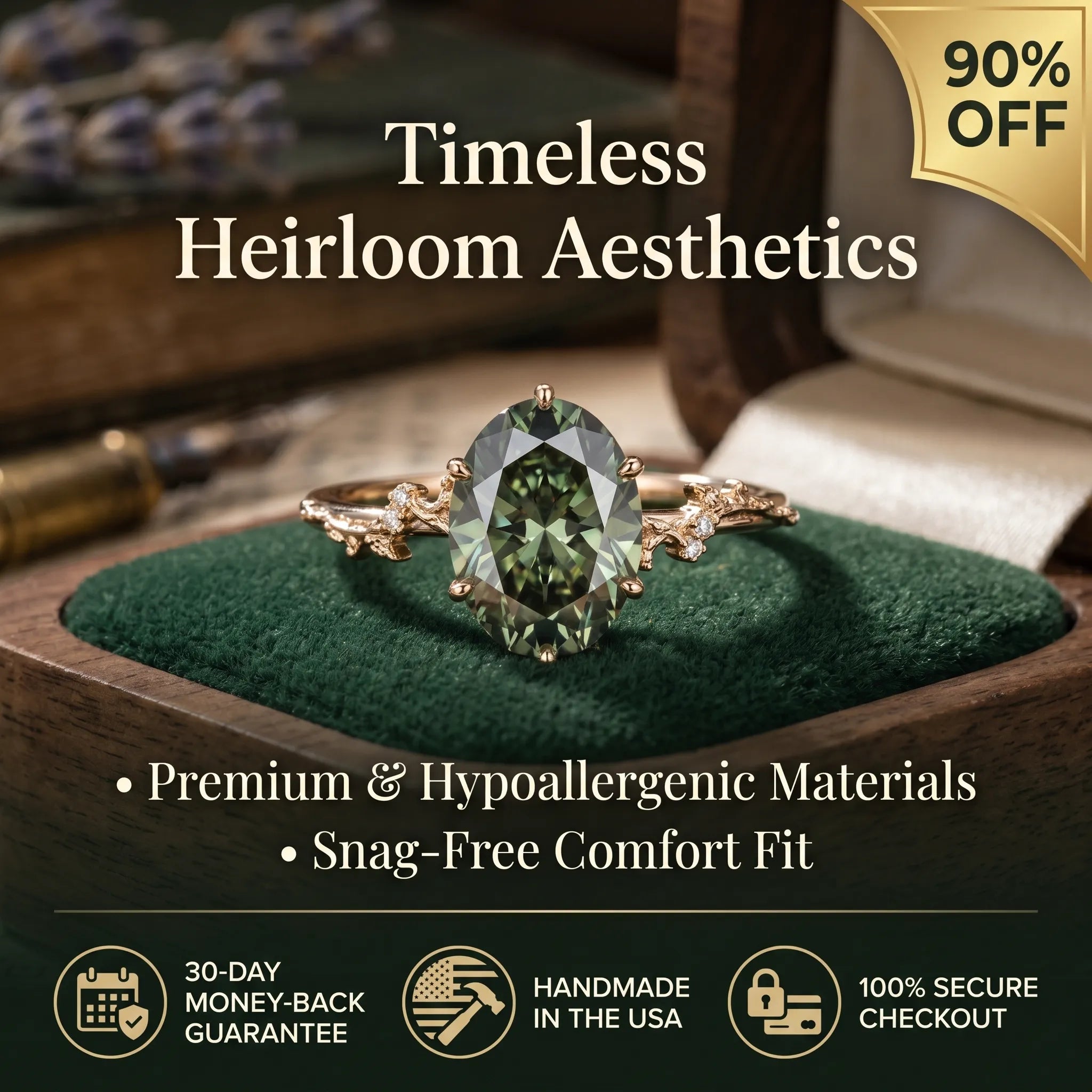 Vintage Oval Peridot Green Ring | 14K Gold Plated 925 Sterling Silver | Hypoallergenic Heirloom Elegance--Last Day Sale-90% OFF🔥