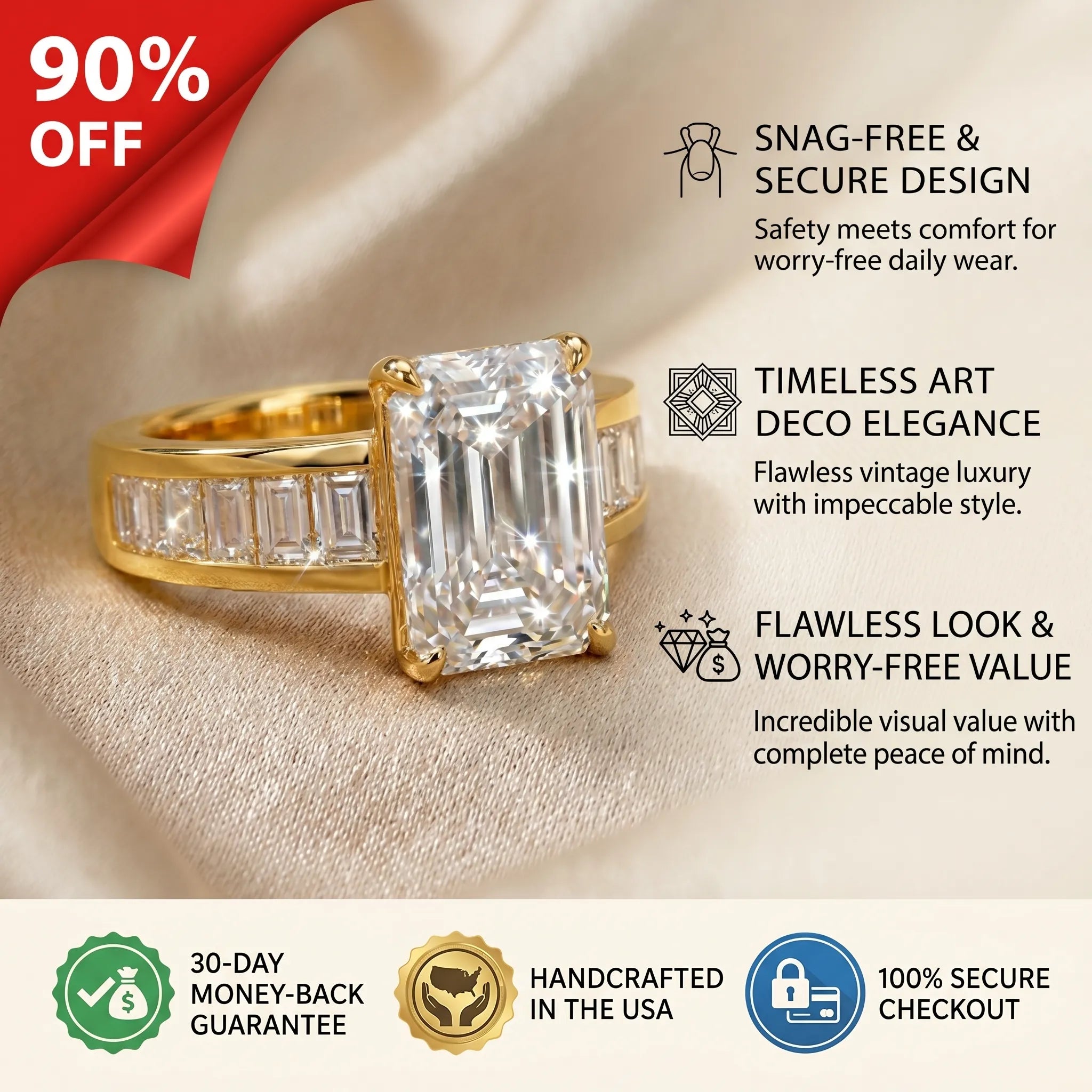 Everyday Luxury | 4 Carat E-VS1 Emerald Cut Ring for Women--Last Day Sale🔥90% OFF