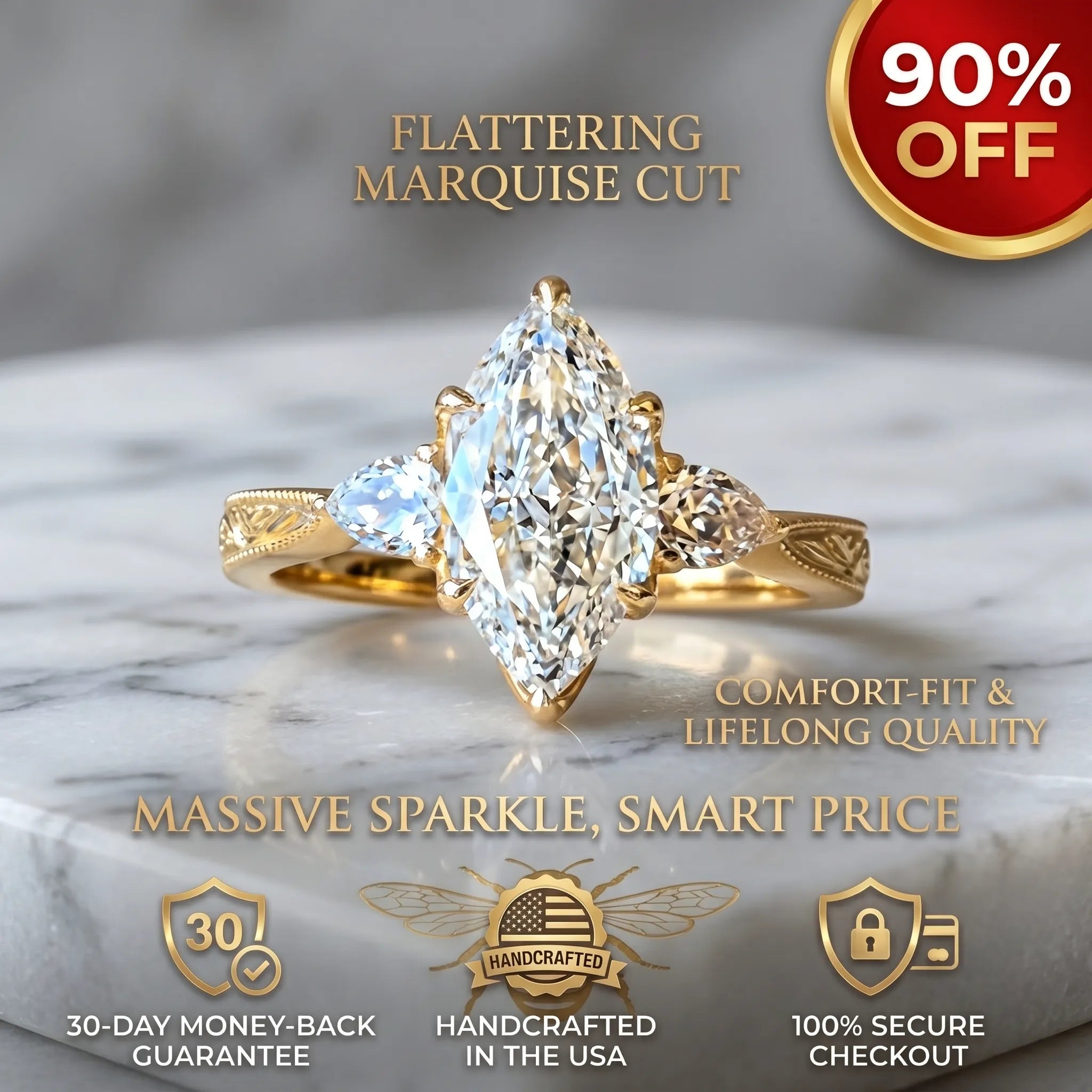 Timeless Elegance: Flattering Marquise Cut Lab Diamond Statement Ring--Last Day Sale-90% OFF🔥
