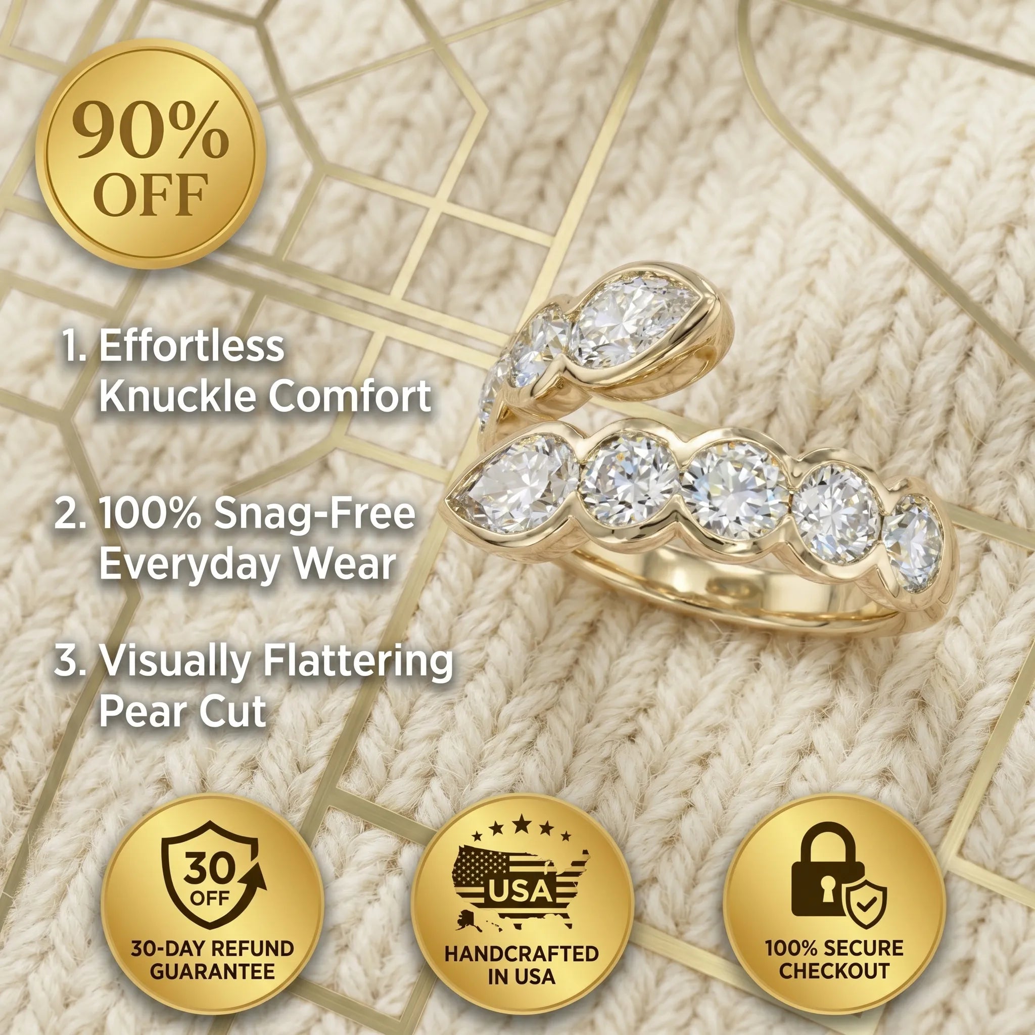 14K Solid Gold Pear-Cut Bypass Ring | Snag-Free & Effortless Comfort Fit--Last Day Sale-90% OFF🔥