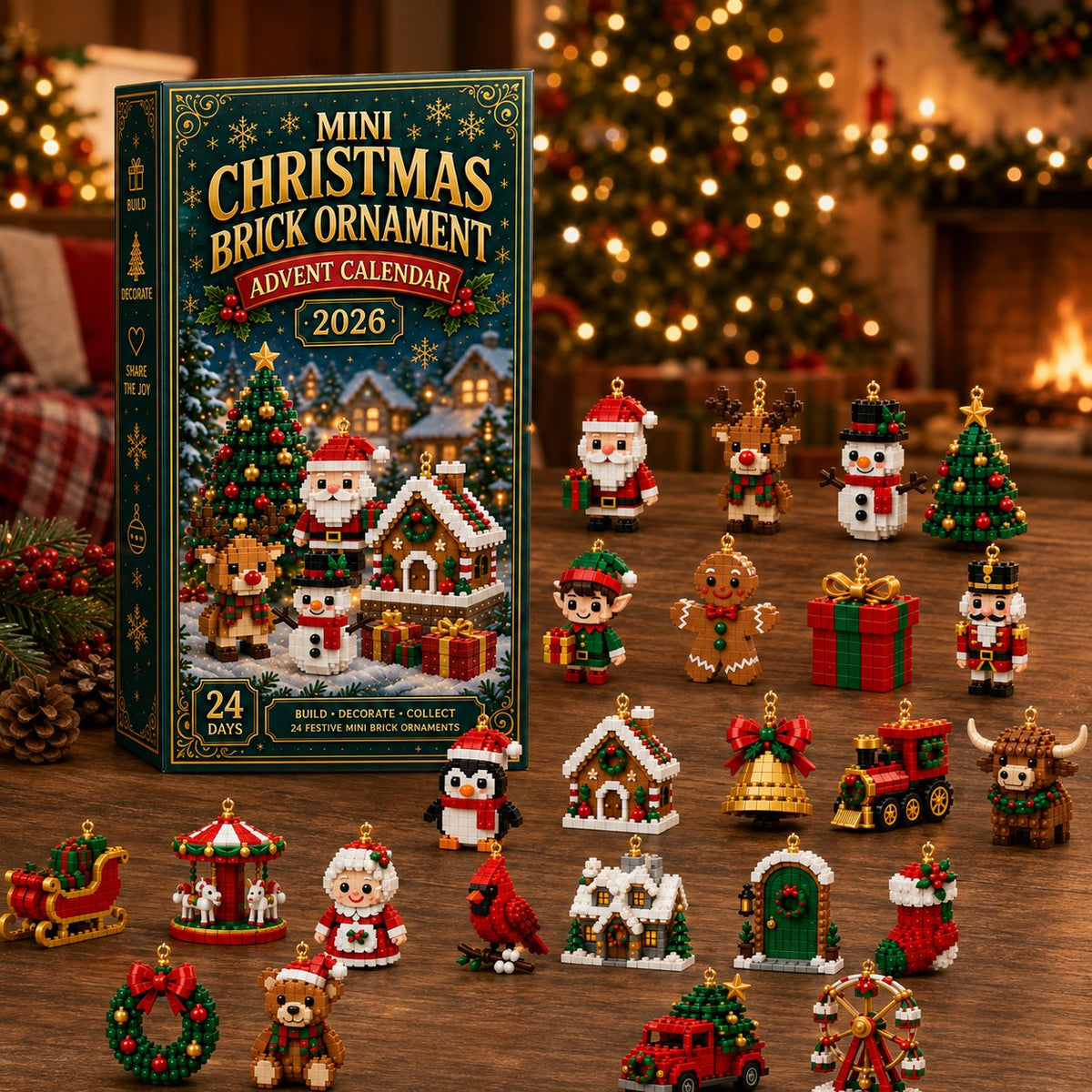 🔥Last Day 90% OFF🔥– 🎄 24-Day Mini Christmas Ornament Advent Calendar | 24 unique festive buildable designs with hanging loops—perfect for decorating Christmas trees, wreaths, and holiday displays 🧱