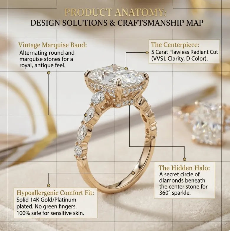 The Anniversary Upgrade: 1-5-Carat Flawless Radiant Cut Moissanite Ring (Hidden Halo, VVS1)-Last Day Sale🔥-90% OFF