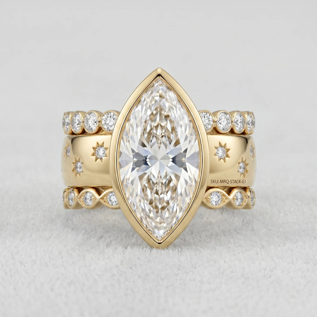 The Timeless Heirloom: 5-Carat Marquise Bezel Ring with Vintage Star Details--Last Day Sale-90% OFF🔥